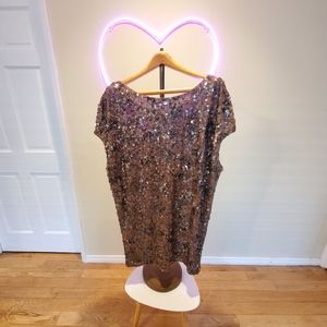 VINCE stretch sequins bronze pewter dress